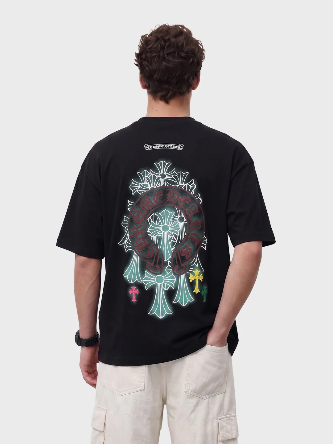 Men's Black Relaxed Fit Embroided 240 GSM Casual T-Shirt - Image 6