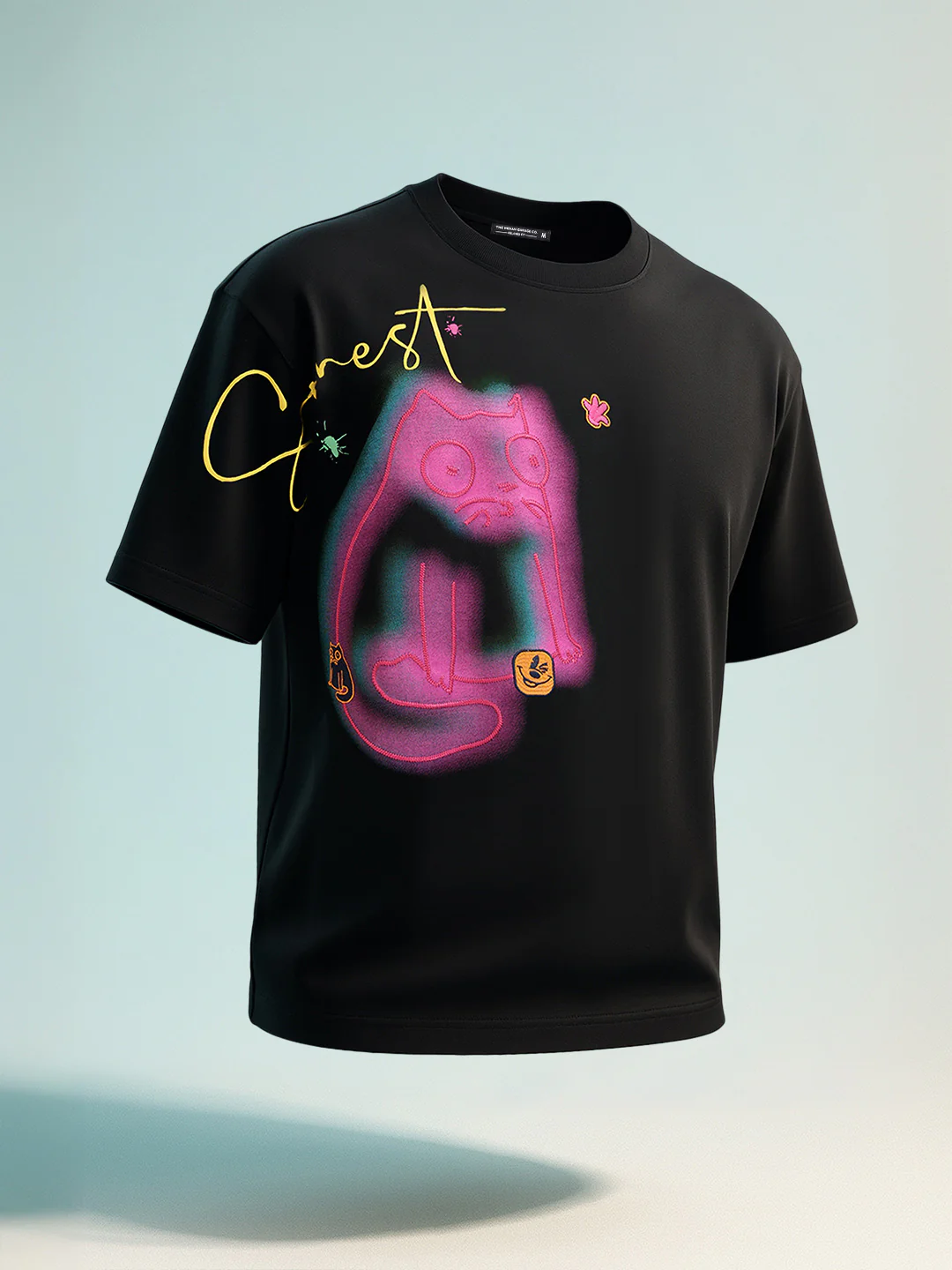 Men's Black Relaxed Fit Embroided 240 GSM Casual T-Shirt - Image 8