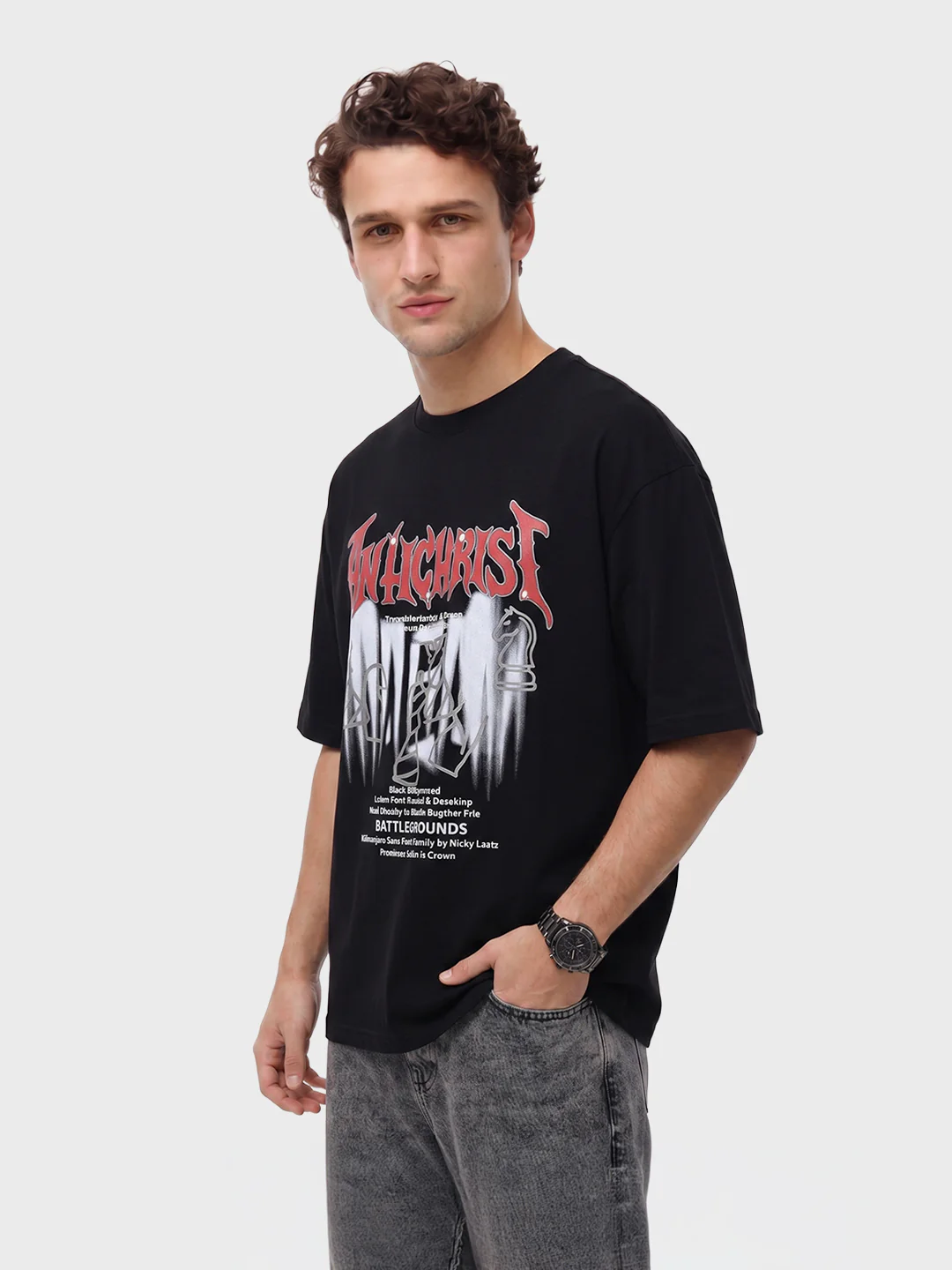 Men's Black Relaxed Fit Graphic Printed 240 GSM Casual T-Shirt - Image 4