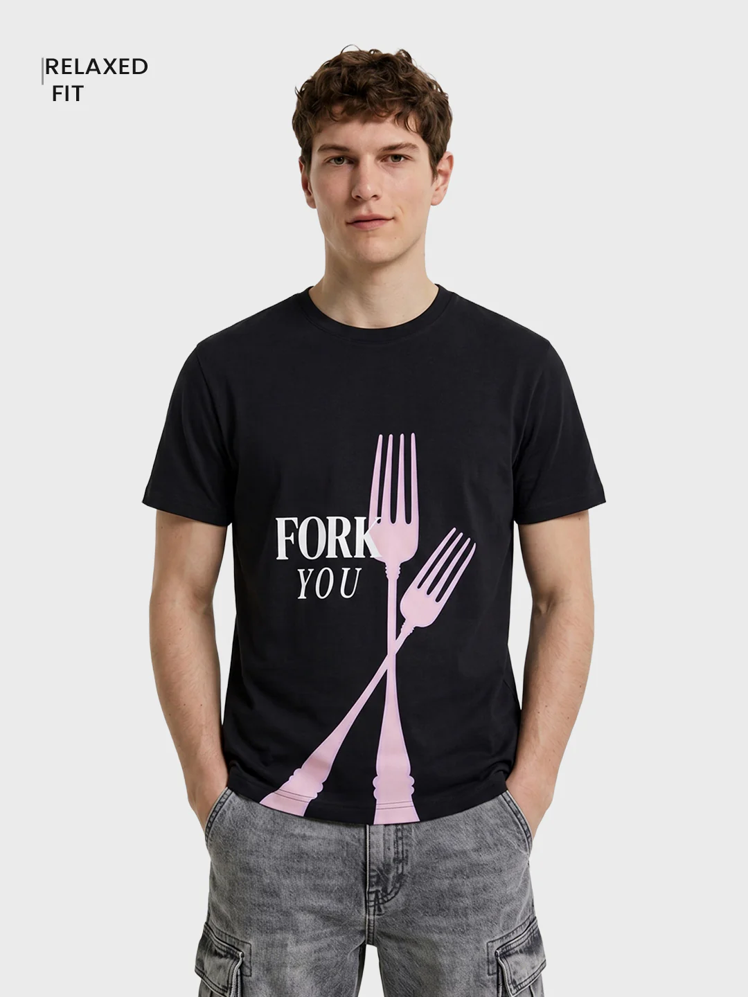 Men's Black Relaxed Fit Graphic Printed Casual T-Shirts - Image 2