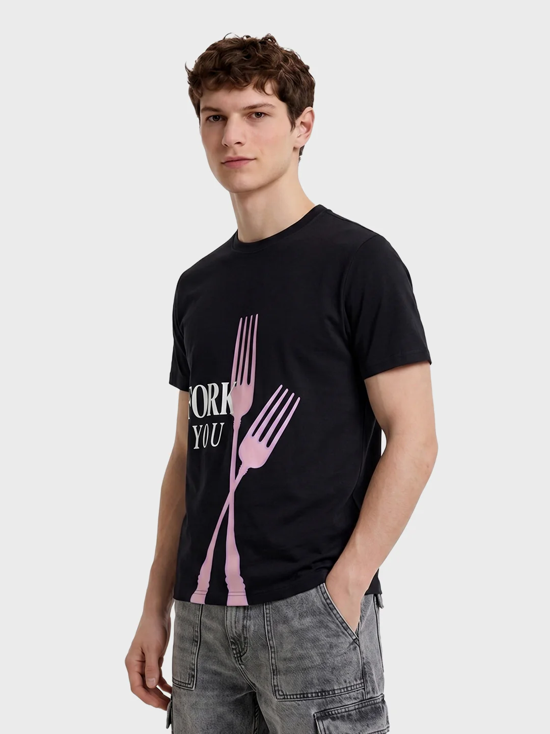 Men's Black Relaxed Fit Graphic Printed Casual T-Shirts - Image 4