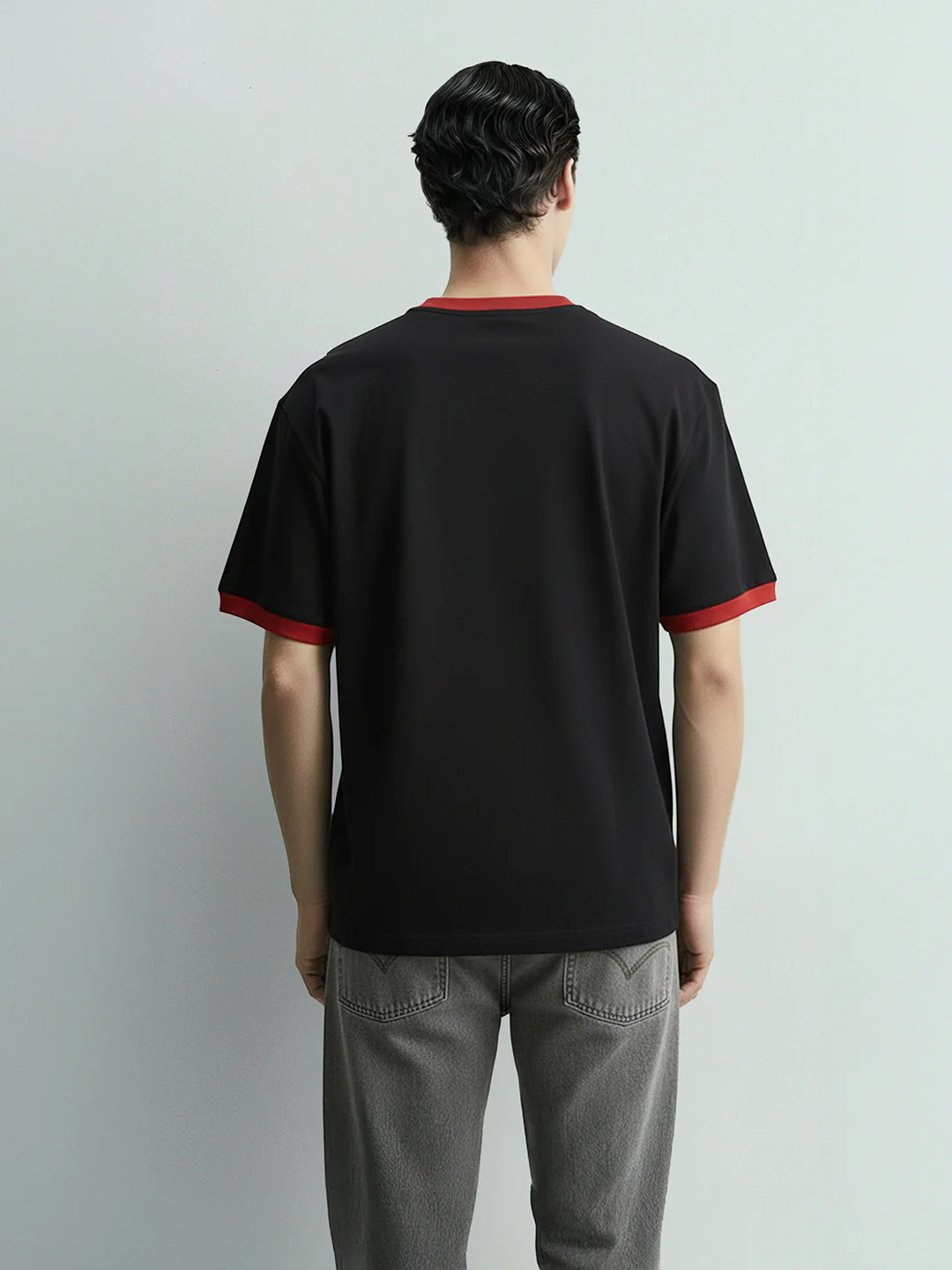 Men's Black Relaxed Fit Graphic Printed 240 GSM Sport Wear T-Shirt - Image 2