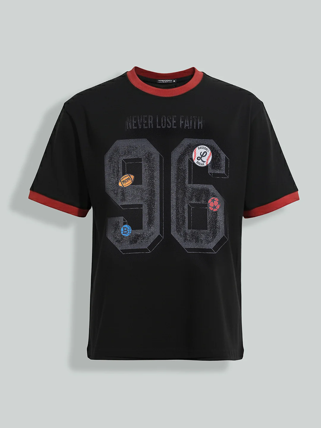 Men's Black Relaxed Fit Graphic Printed 240 GSM Sport Wear T-Shirt - Image 7