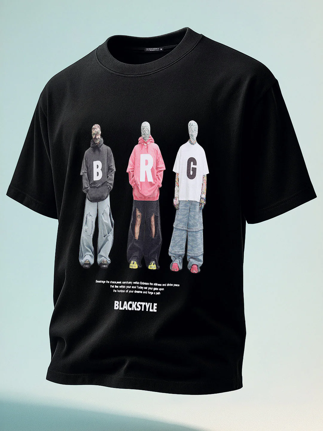 Men's Black Relaxed Fit Graphic Printed 240 GSM Street Wear T-Shirt - Image 6