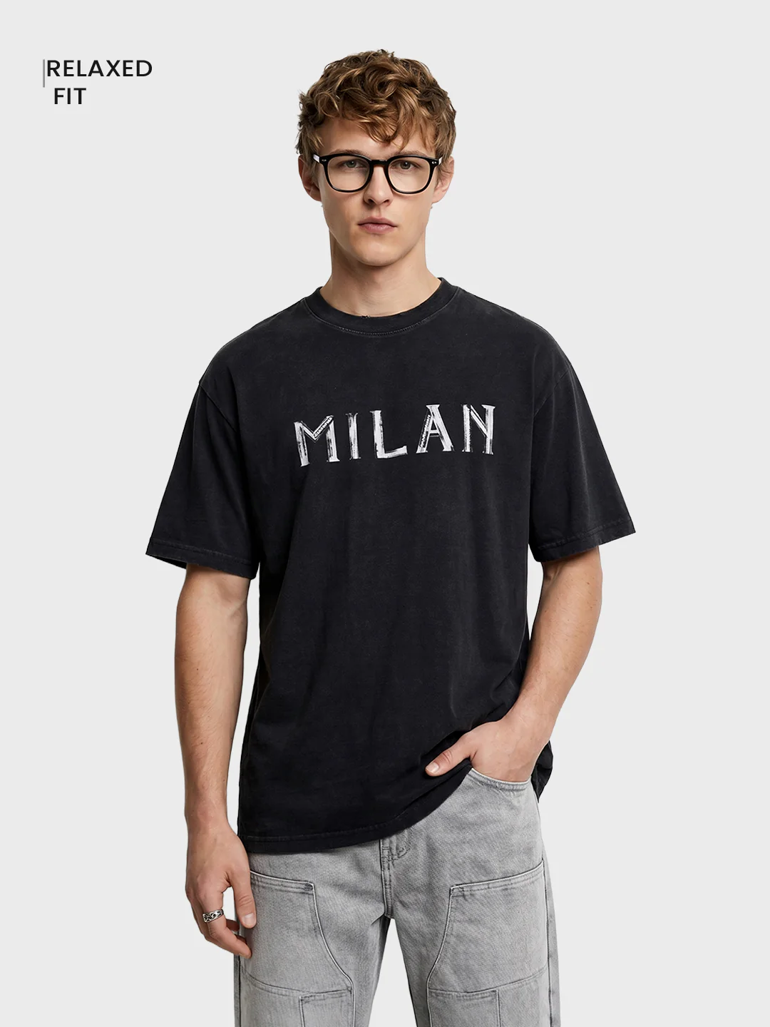 Men's Black Relaxed Fit Graphic Printed 240 GSM Street Wear T-Shirt - Image 2
