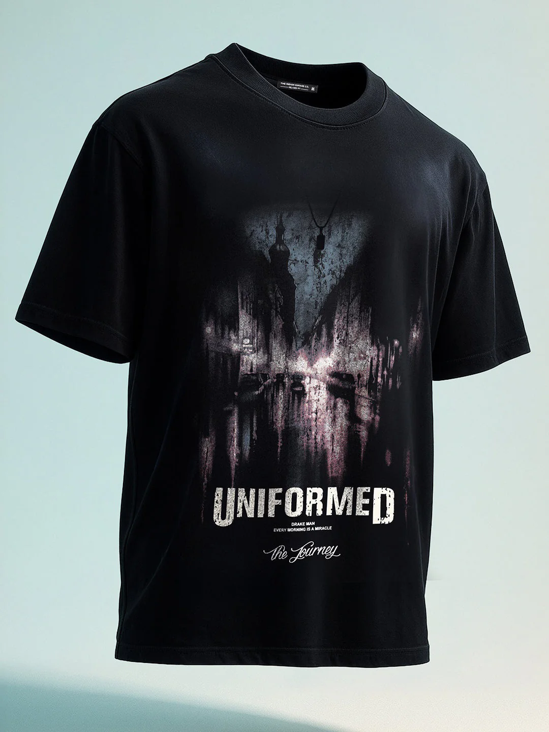Men's Black Relaxed Fit Graphic Printed 240 GSM Street Wear T-Shirt - Image 6