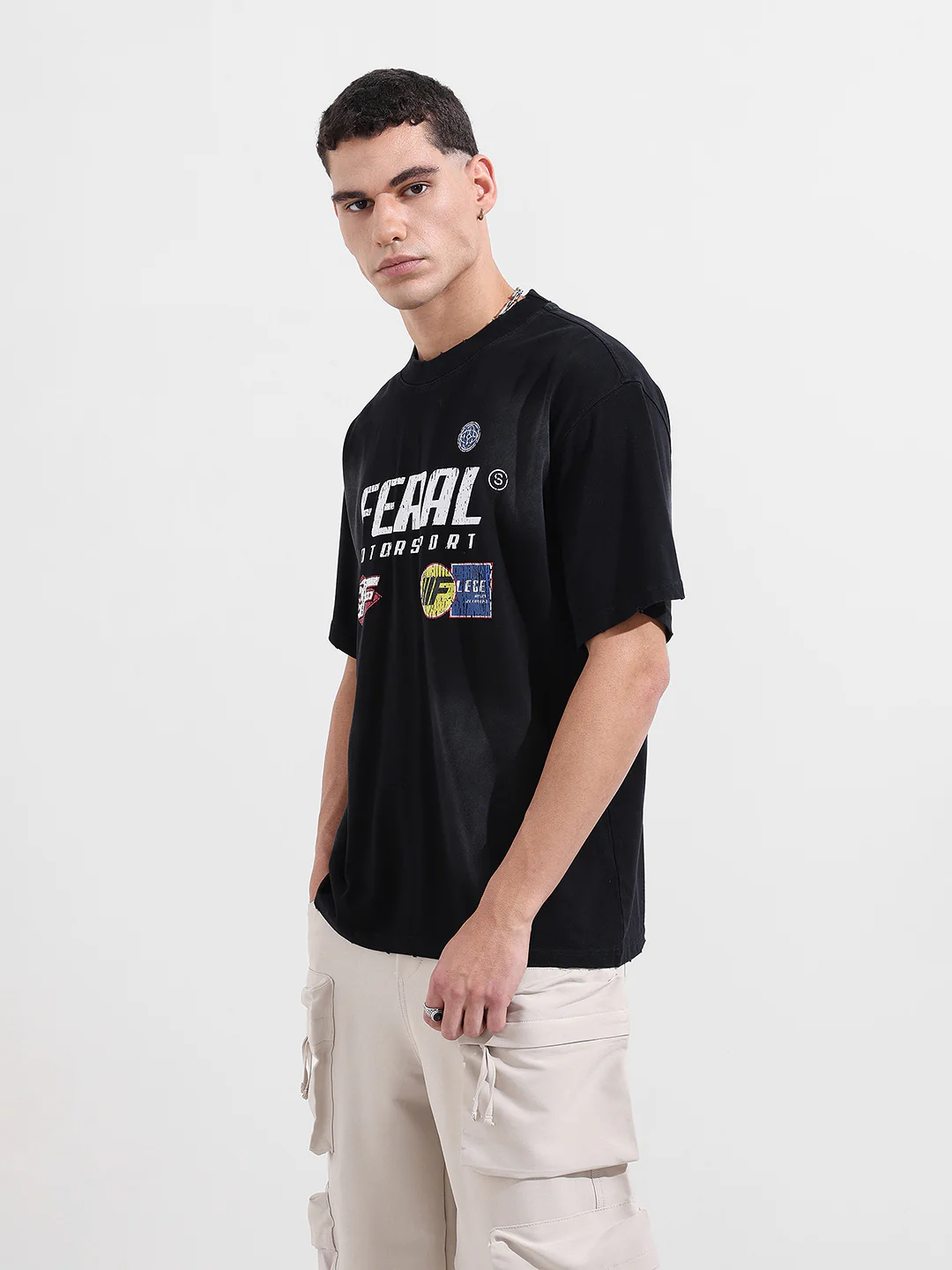 Men's Black Relaxed Fit Graphic Printed 240 GSM Street Wear T-Shirt - Image 2