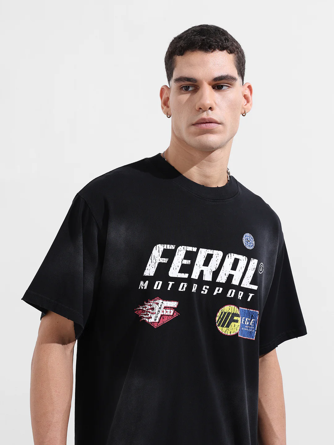 Men's Black Relaxed Fit Graphic Printed 240 GSM Street Wear T-Shirt - Image 3