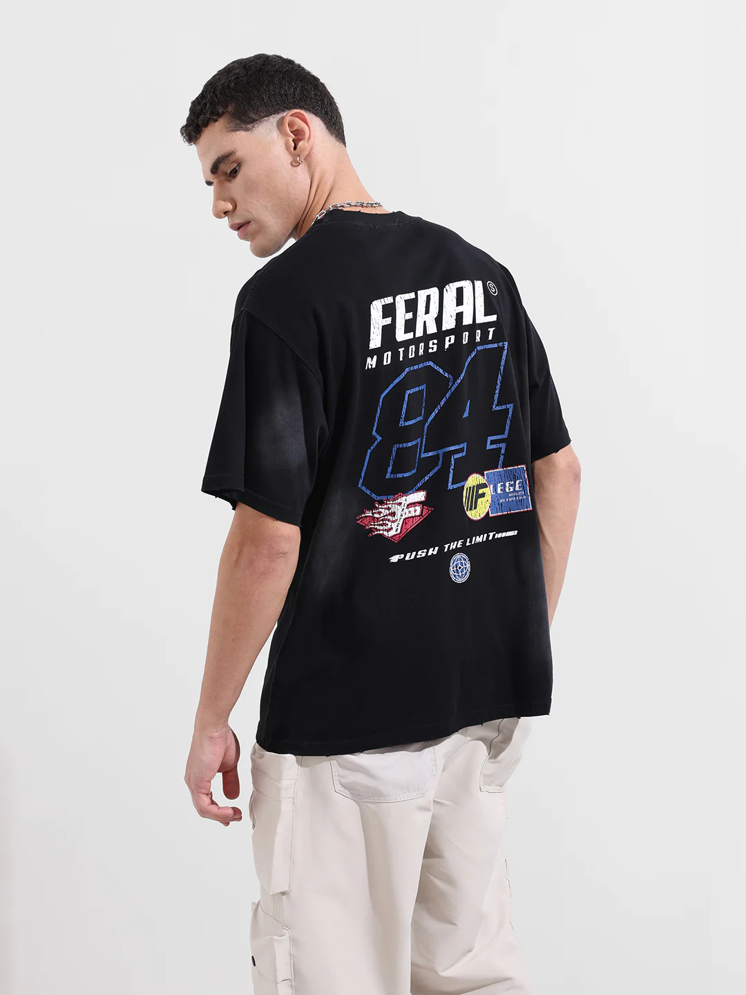 Men's Black Relaxed Fit Graphic Printed 240 GSM Street Wear T-Shirt - Image 4
