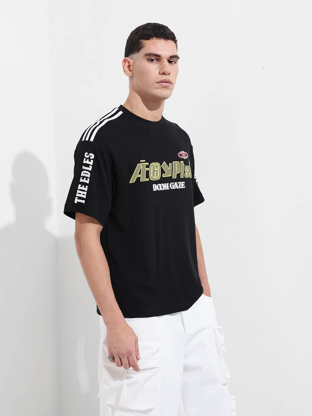 Men's Black Relaxed Fit Graphic Printed 240 GSM Street Wear T-Shirt - Image 3