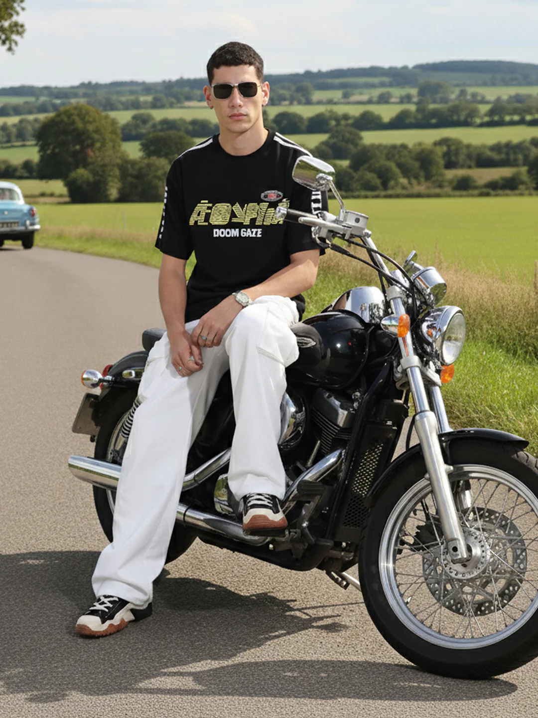 Men's Black Relaxed Fit Graphic Printed 240 GSM Street Wear T-Shirt - Image 4