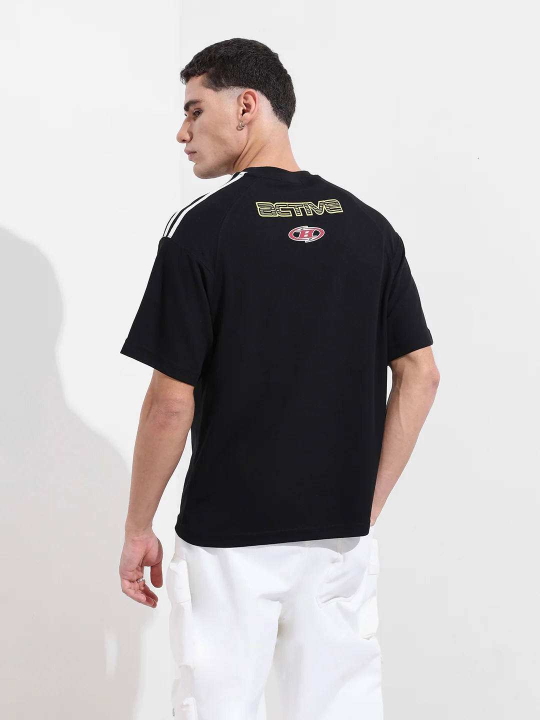 Men's Black Relaxed Fit Graphic Printed 240 GSM Street Wear T-Shirt - Image 6