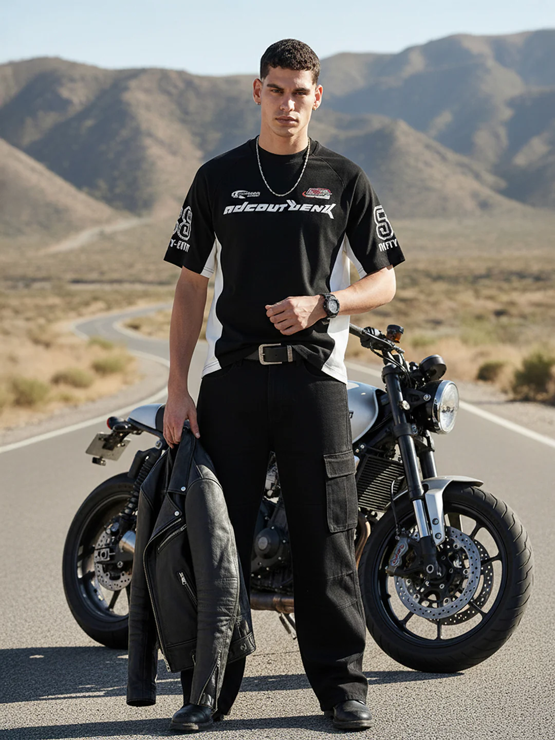 Men's Black Relaxed Fit Graphic Printed 240 GSM Street Wear T-Shirt - Image 5