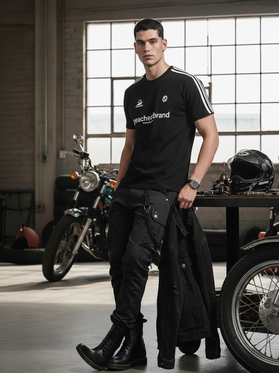 Men's Black Relaxed Fit Graphic Printed 240 GSM Street Wear T-Shirt - Image 4