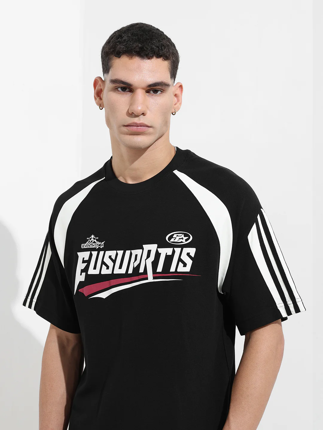 Men's Black Relaxed Fit Graphic Printed 240 GSM Street Wear T-Shirt - Image 3