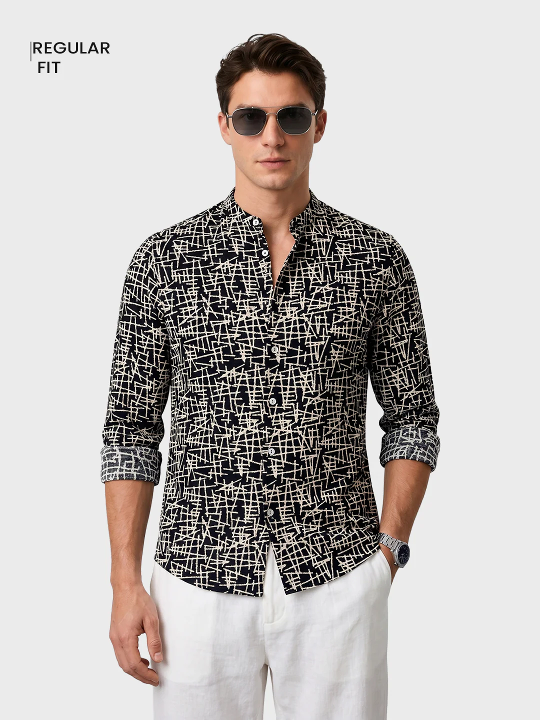 Men's Black Regular Fit Printed Casual Shirt - Image 2