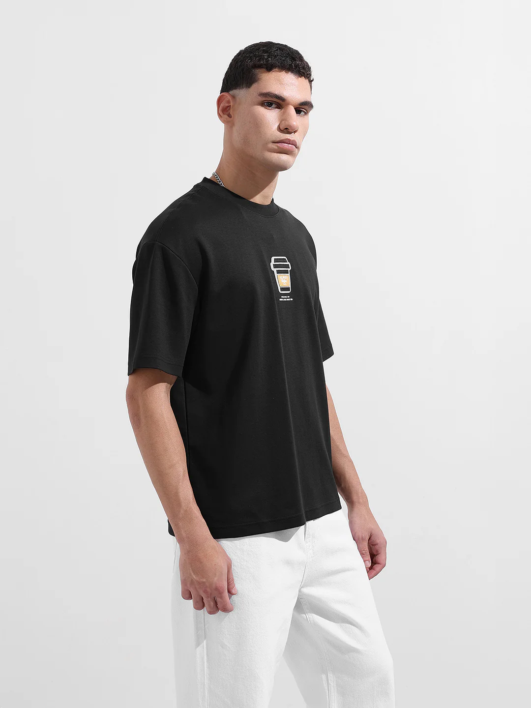Men's Black Relaxed Fit Printed 240 GSM Street Wear T-Shirt - Image 2