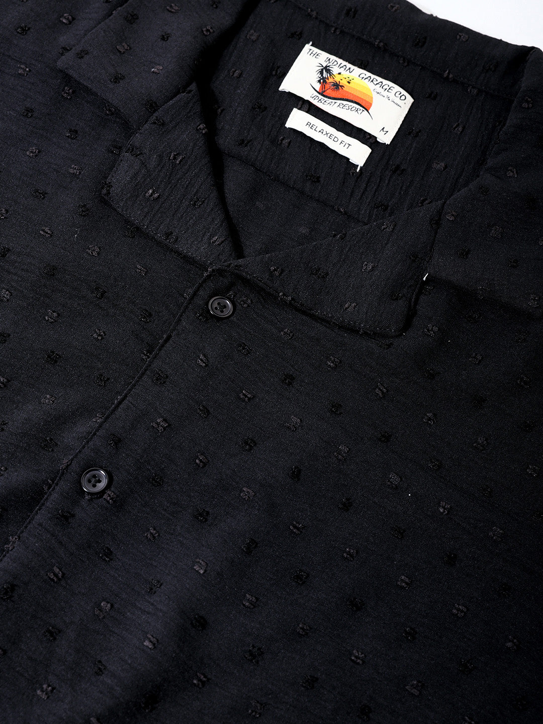 Men's Black Relaxed Fit Resort Wear Textured Shirt - Image 3