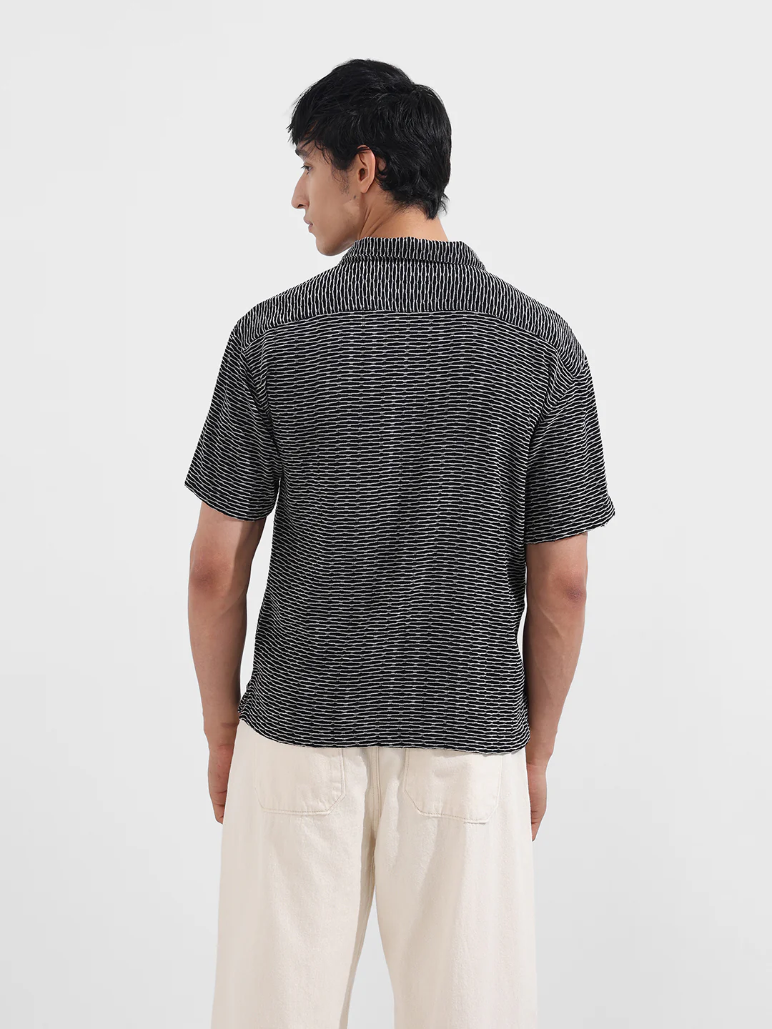 Men's Black Relaxed Fit Resort Wear Textured Shirt - Image 6