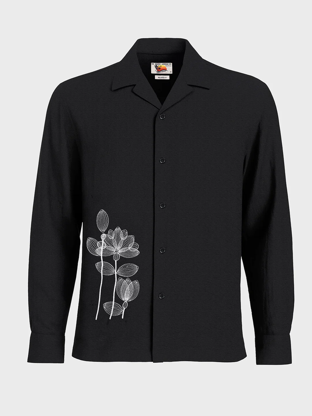 Men's Black Relaxed Fit Embroided Casual Shirt - Image 3