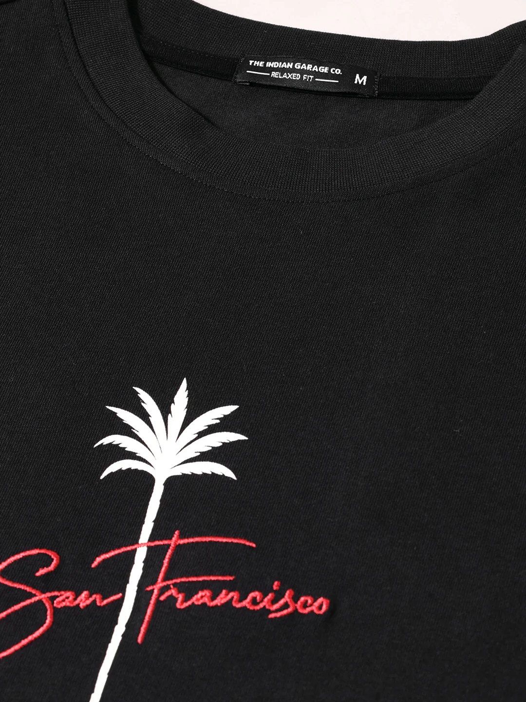 Men's Black Relaxed Fit Embroidered Casual T-Shirt - Image 3