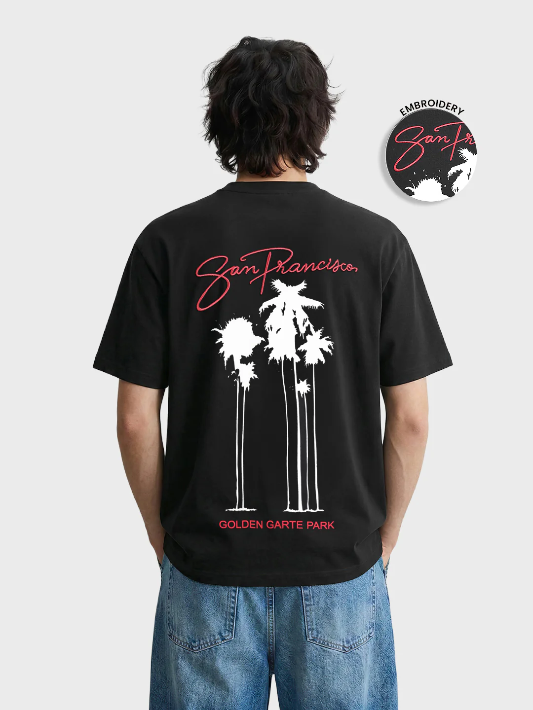 Men's Black Relaxed Fit Embroidered Casual T-Shirt - Image 4