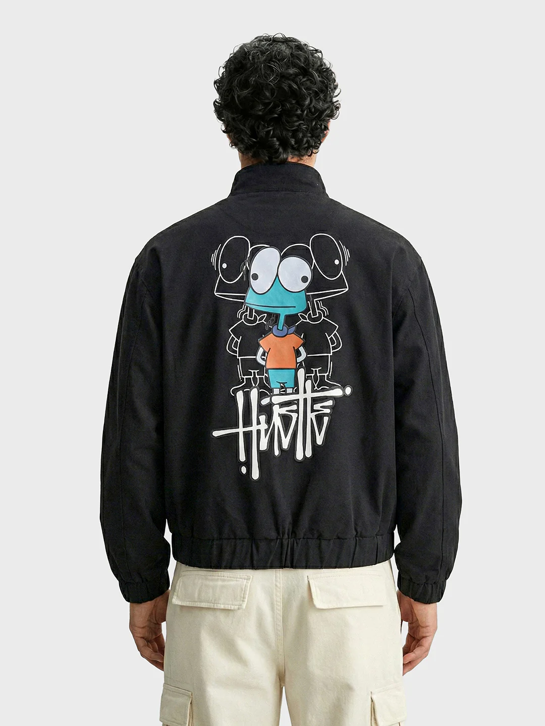 Men's Black Relaxed Fit Solid Utility Bomber Jacket