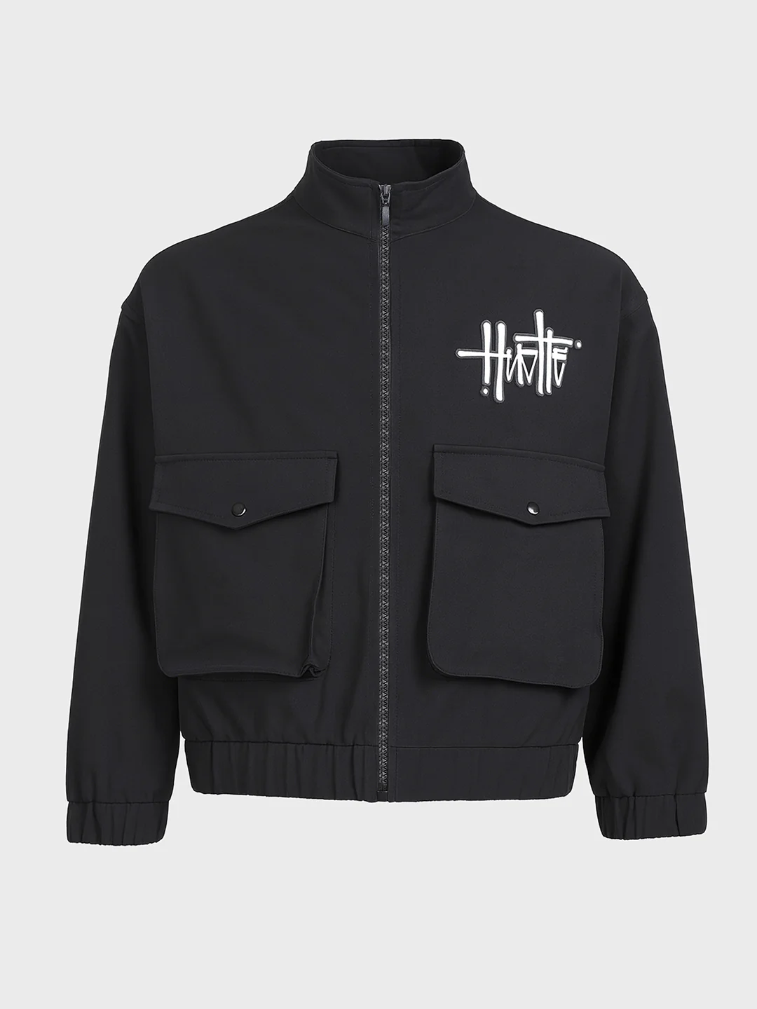 Men's Black Relaxed Fit Solid Utility Bomber Jacket - Image 4