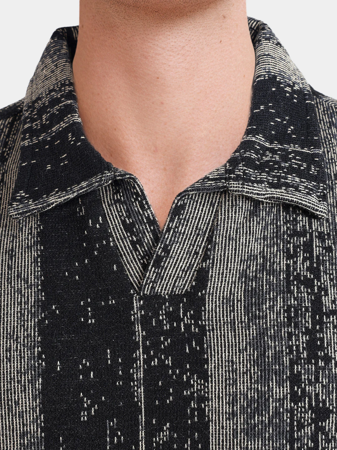 Men's Black Relaxed Fit Striped Casual Polo T-Shirt - Image 3