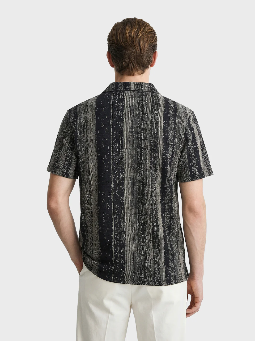 Men's Black Relaxed Fit Striped Casual Polo T-Shirt - Image 5