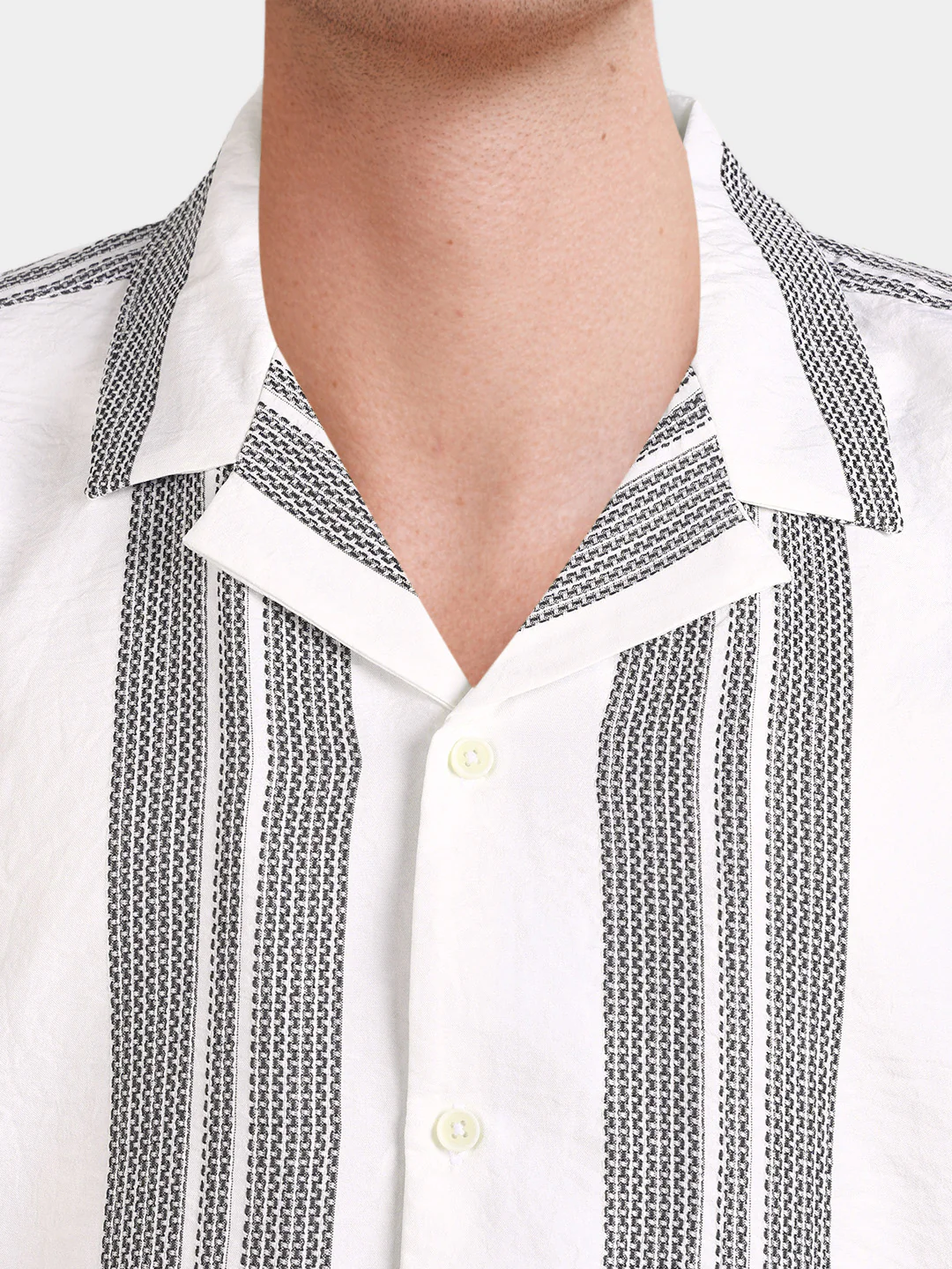 Men's Black Relaxed Fit Striped Resort Wear Shirt - Image 3