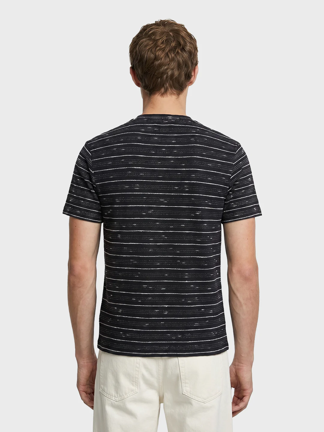 Men's Black Relaxed Fit Striped Resort Wear T-Shirt - Image 5