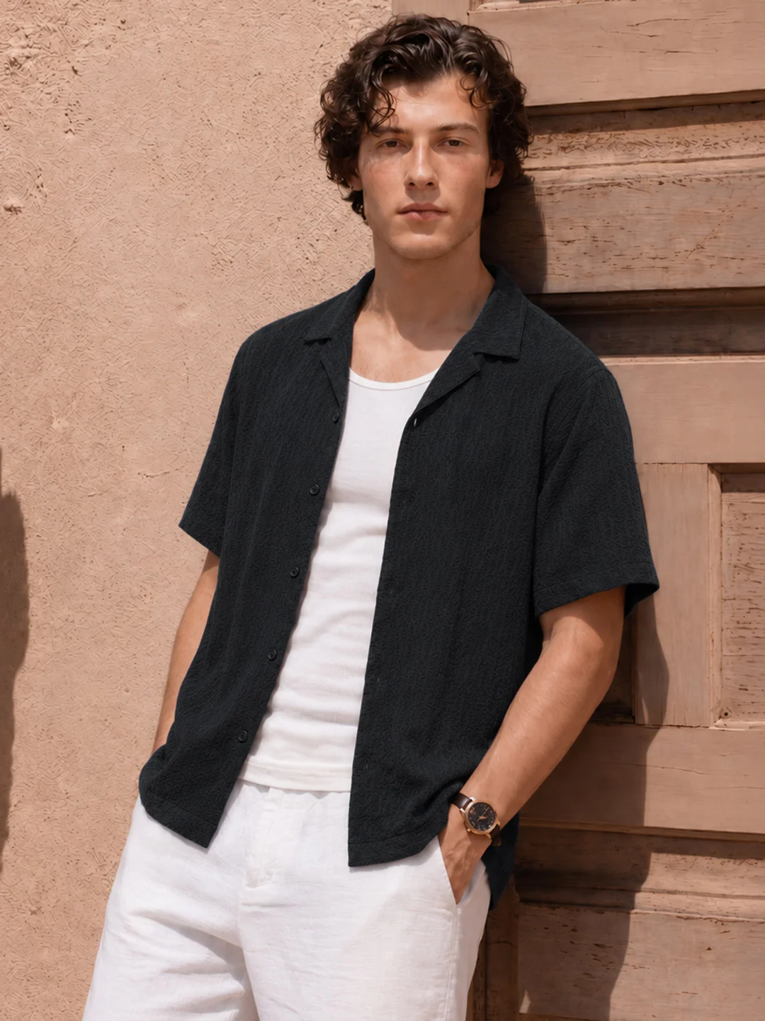 Men's Black Relaxed Fit Solid Casual Shirt
