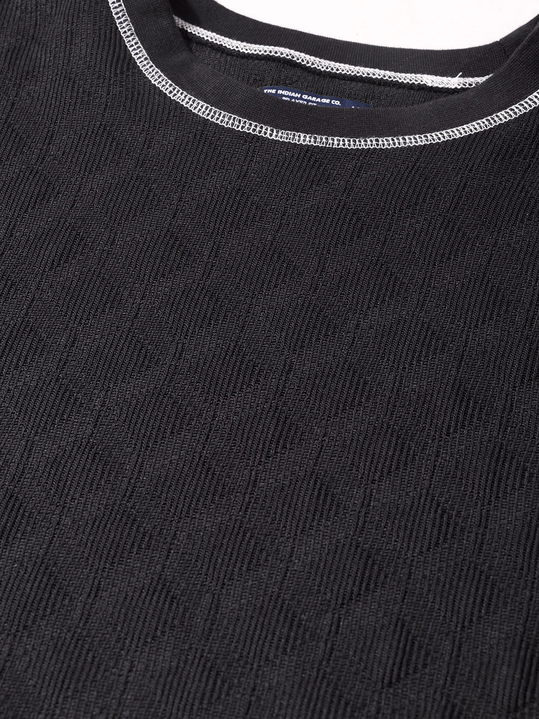 Men's Black Relaxed Fit Textured Casual T-Shirts - Image 3