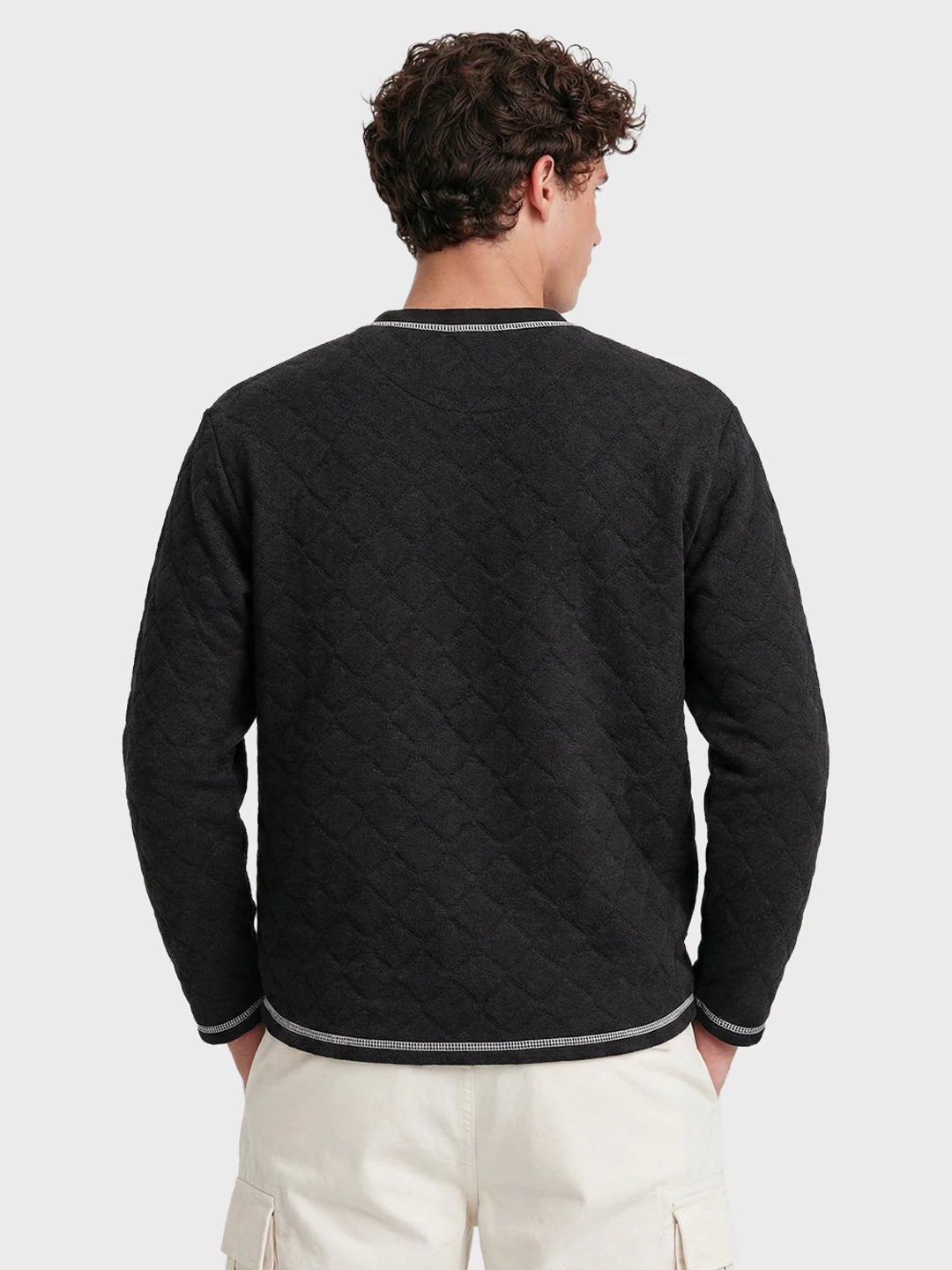 Men's Black Relaxed Fit Textured Casual T-Shirts - Image 4
