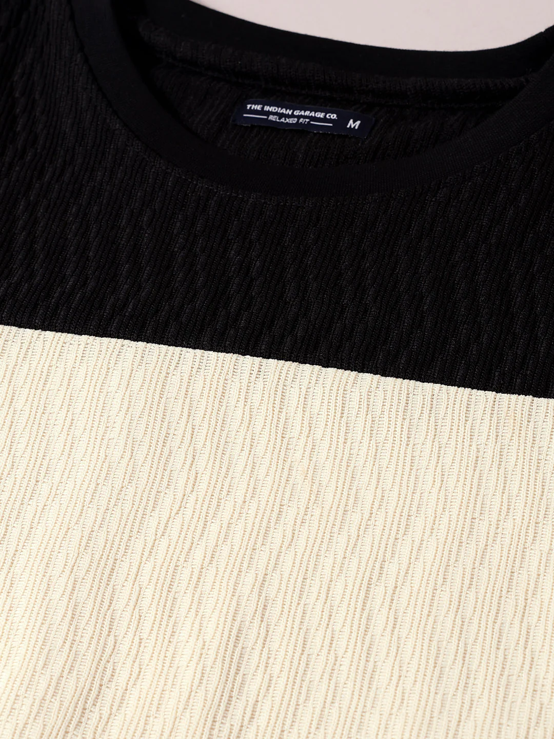 Men's Black Relaxed Fit Textured Casual T-Shirts - Image 3