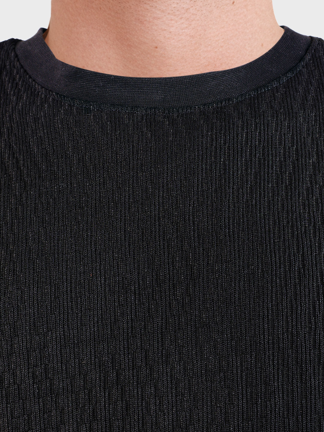 Men's Black Relaxed Fit Solid Casual T-Shirts - Image 3
