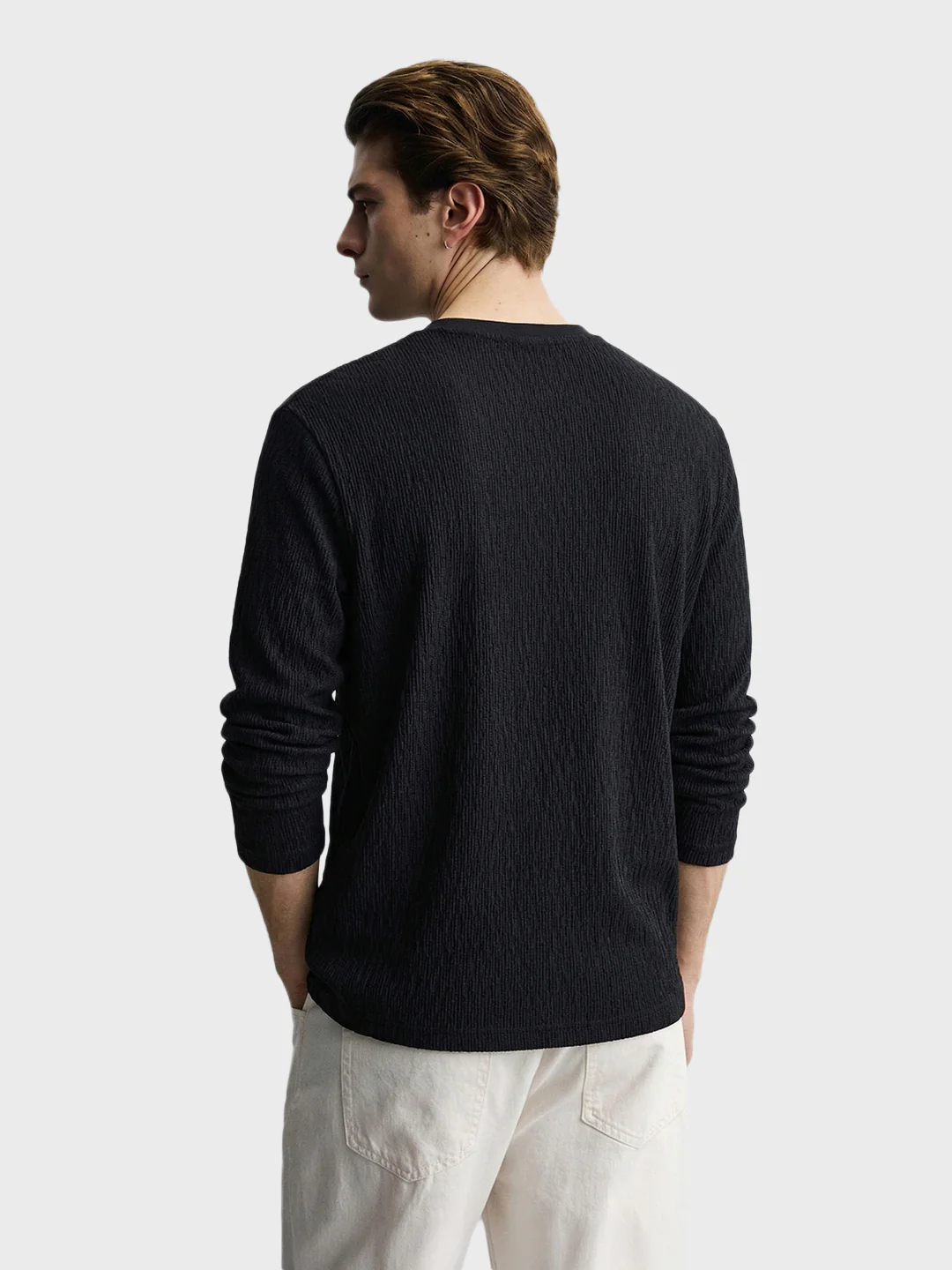 Men's Black Relaxed Fit Solid Casual T-Shirts - Image 5
