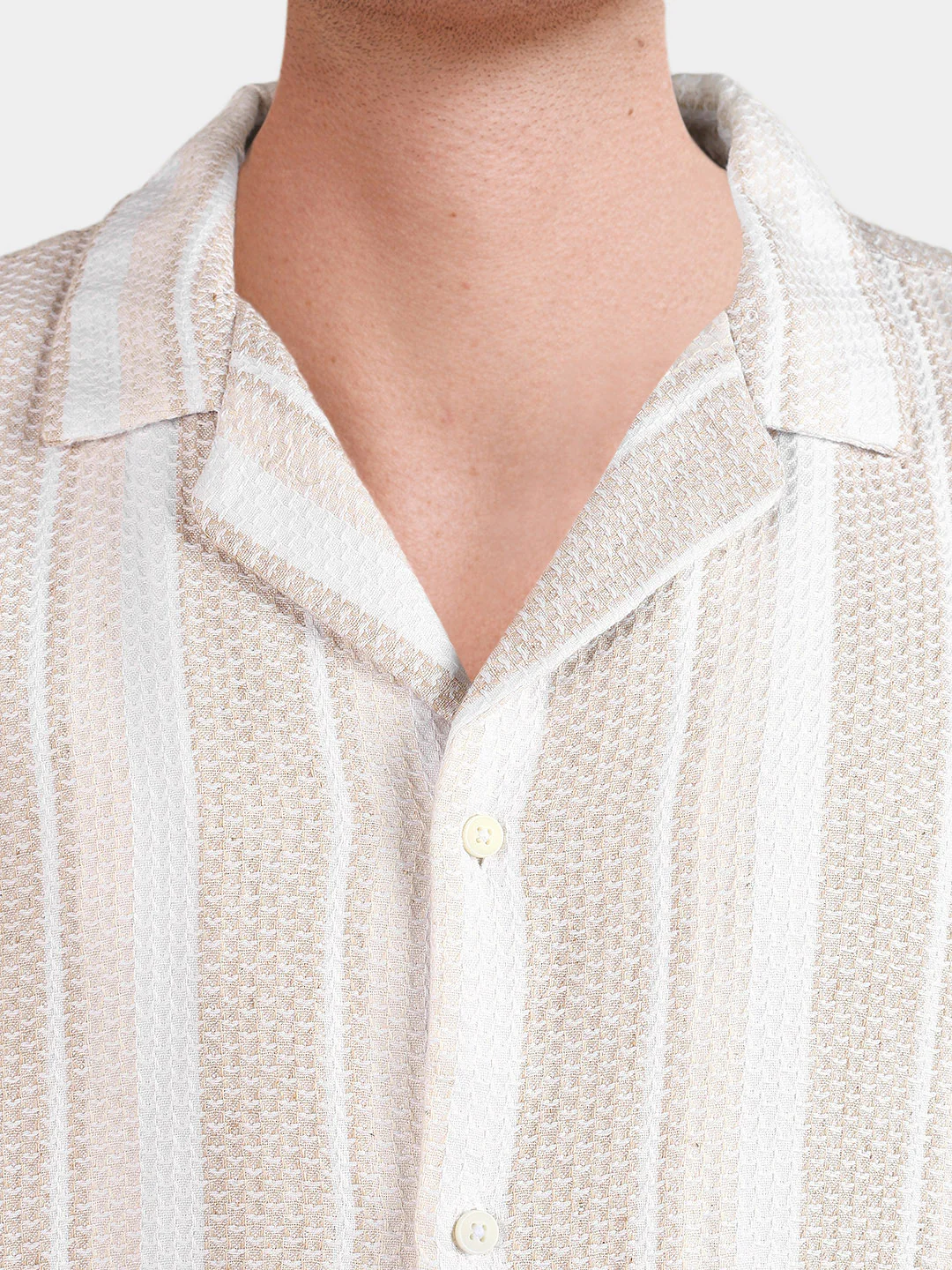 Men's Black Relaxed Fit Striped Resort Wear Shirt - Image 3