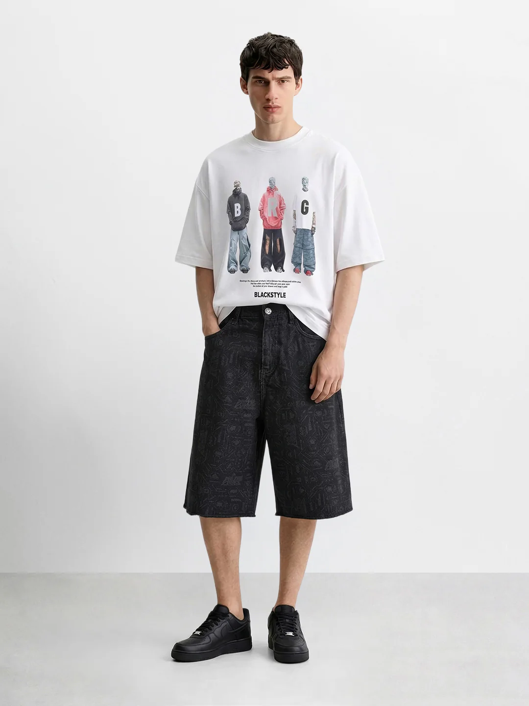 Men's Black Relaxed Fit Tom And Jerry Character Shorts - Image 5