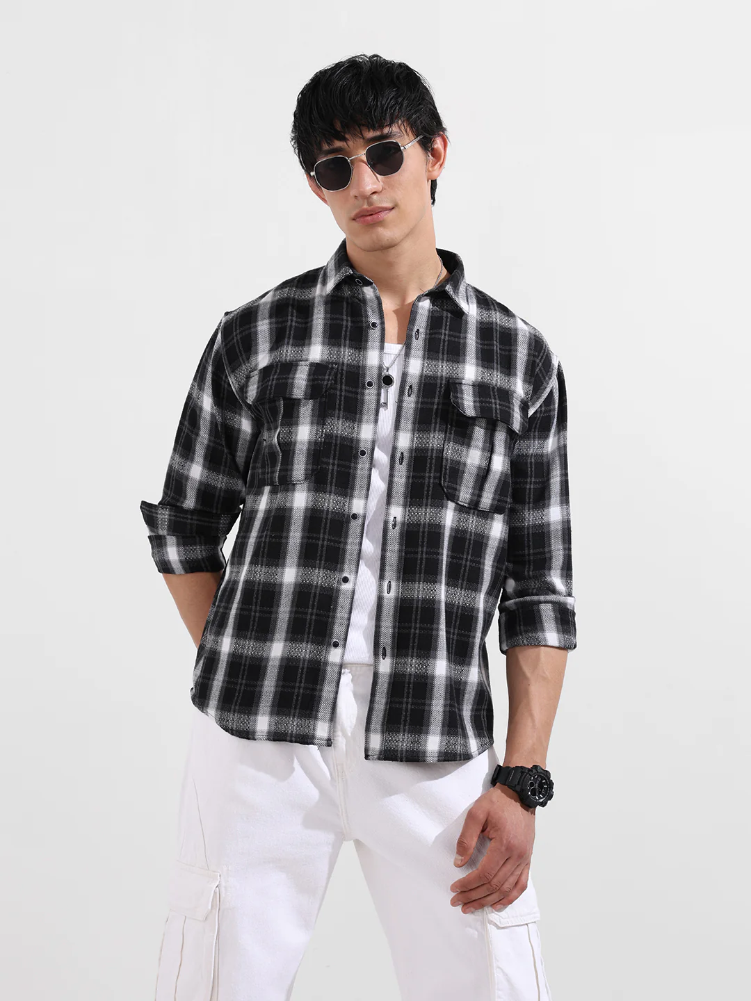 Men's Black Relaxed Fit Utility Striped Shirt - Image 2