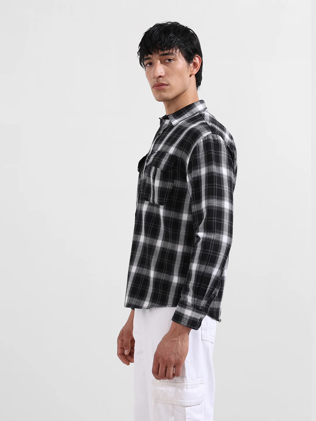 Men's Black Relaxed Fit Utility Striped Shirt - Image 5
