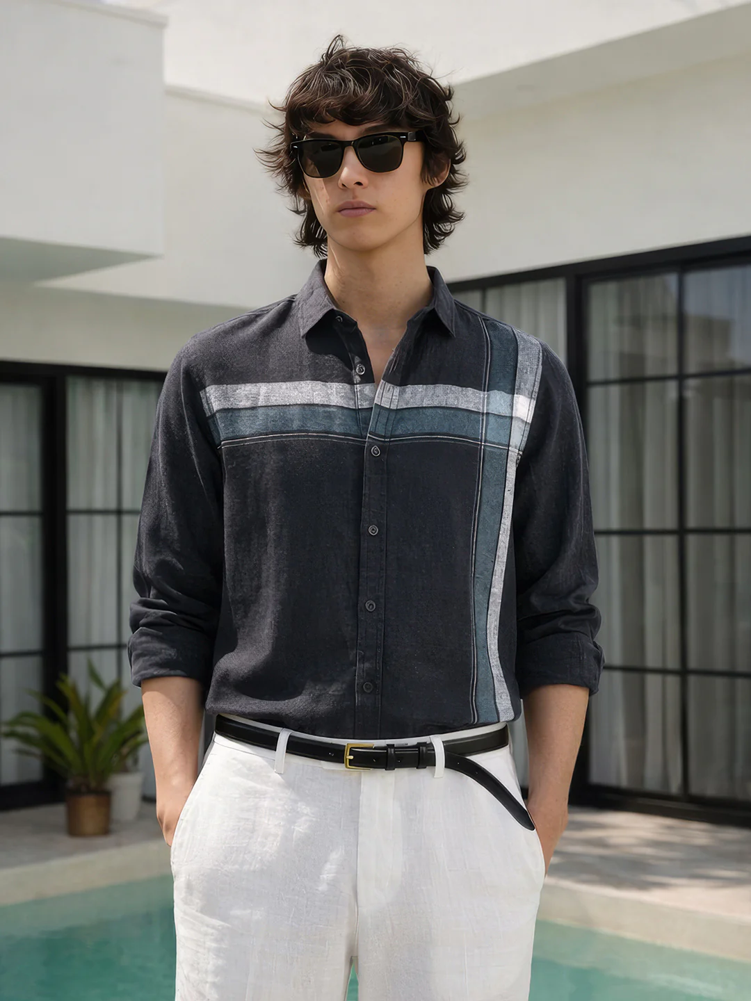 Men's Black Slim Fit Checked Casual Shirt