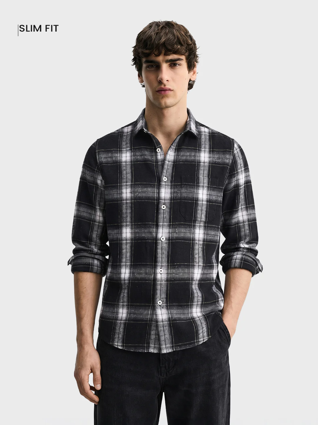 Men's Black Slim Fit Checkered Casual Shirt - Image 2