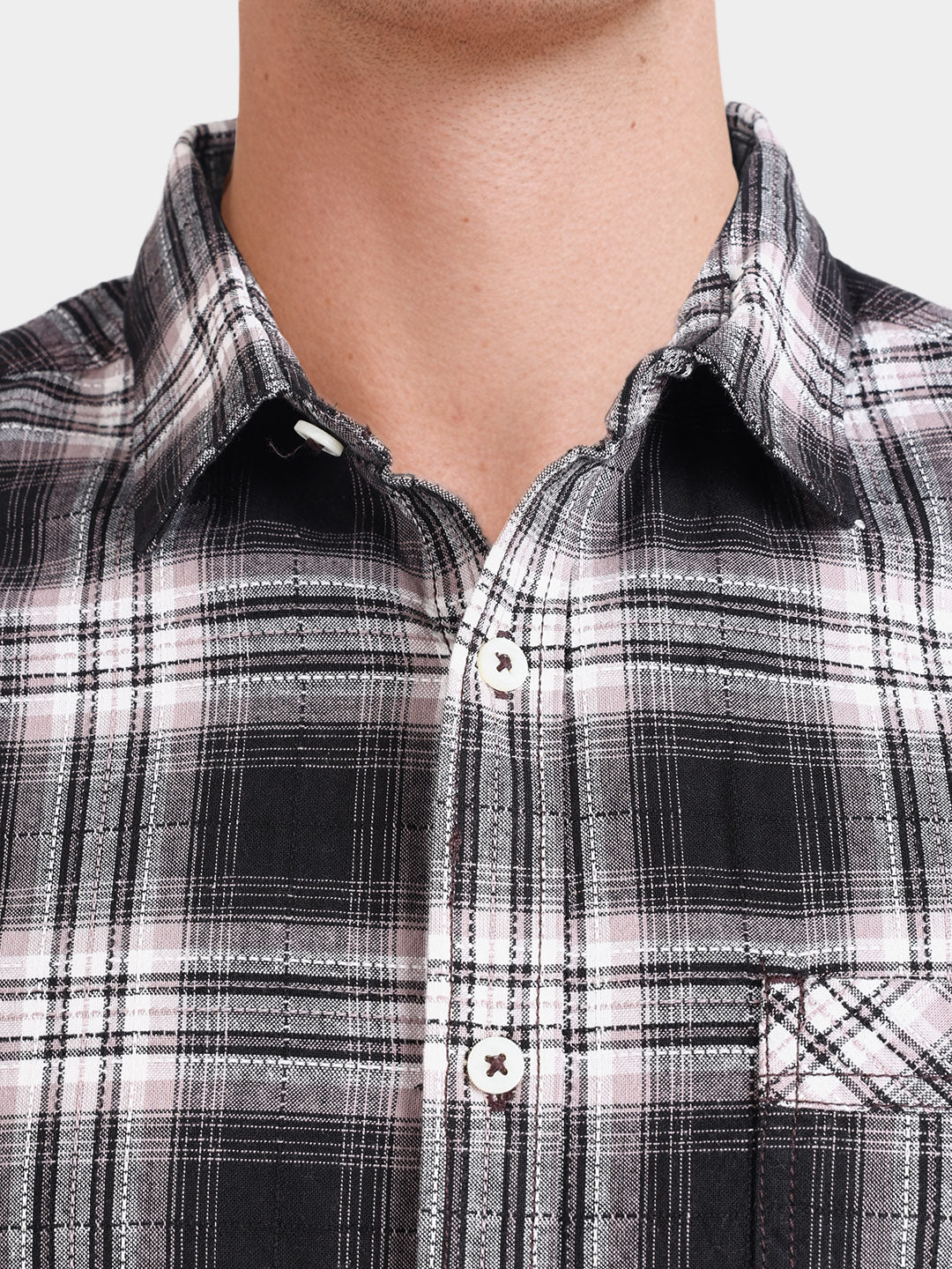 Men's Black Slim Fit Checkered Casual Shirt - Image 3