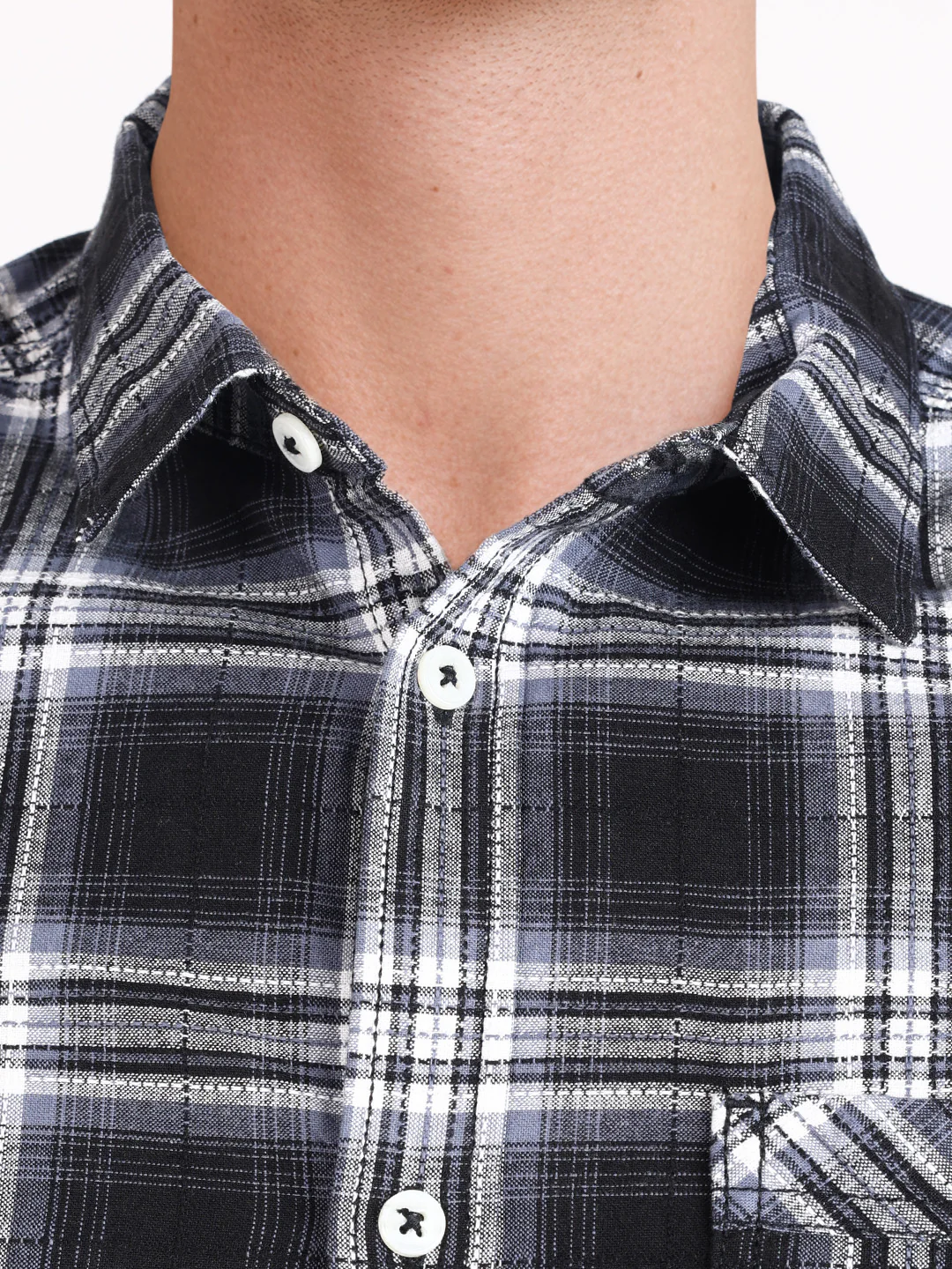 Men's Black Slim Fit Checkered Casual Shirt - Image 3