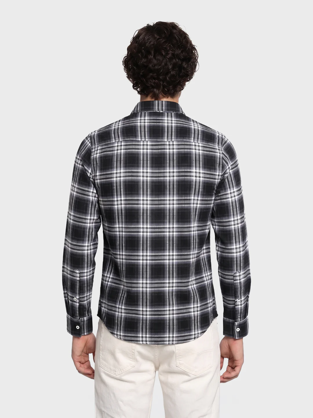 Men's Black Slim Fit Checkered Casual Shirt - Image 5