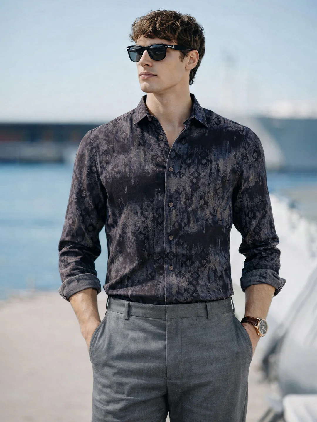 Men's Black Slim Fit Printed Casual Shirt