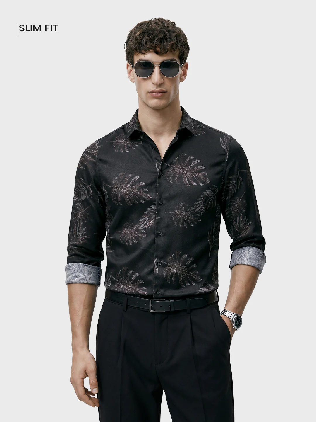 Men's Black Slim Fit Printed Casual Shirt - Image 2