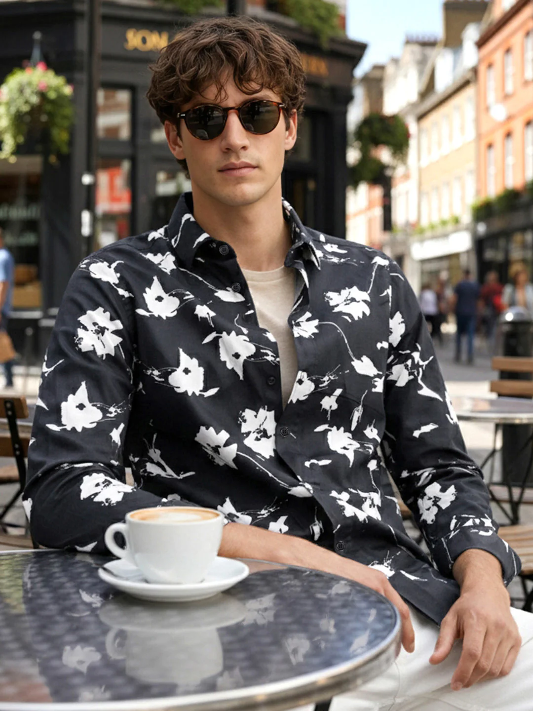 Men's Black Slim Fit Printed Party Wear Shirt